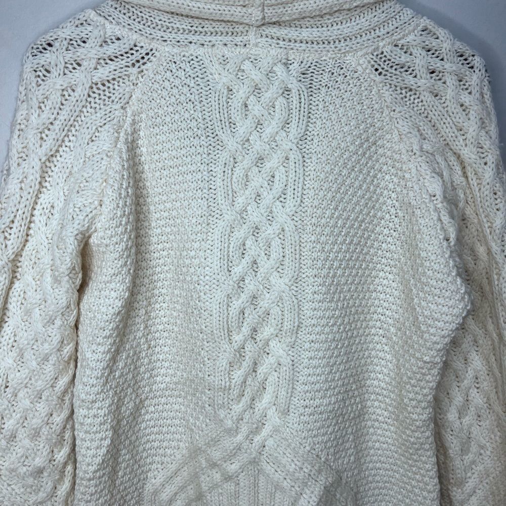 Aran Cream Cable Knit Cardigan Sweater Size Medium - Picture 7 of 10